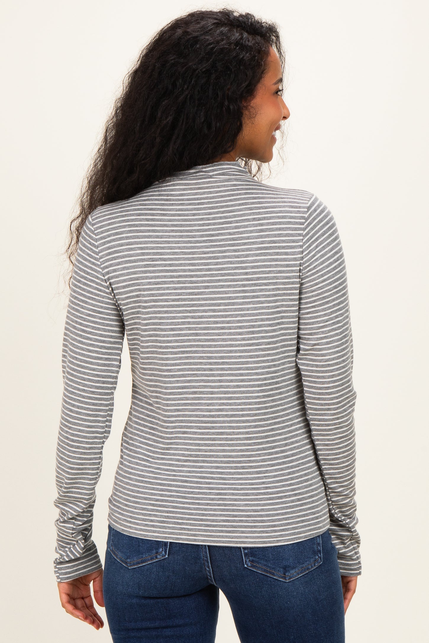 Heather Grey Striped Rolled Neck Maternity Top