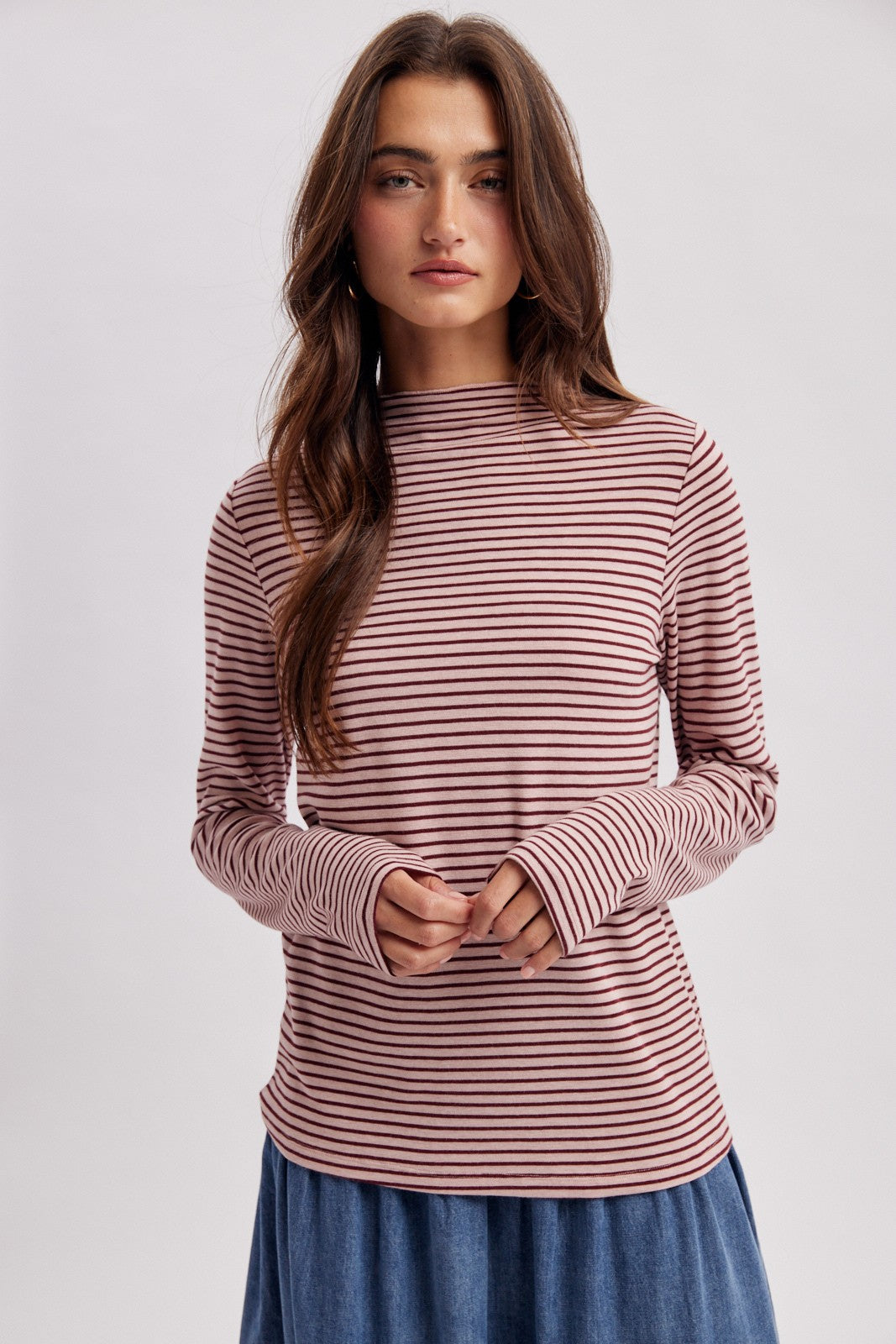 Mauve Striped Rolled Neck Top