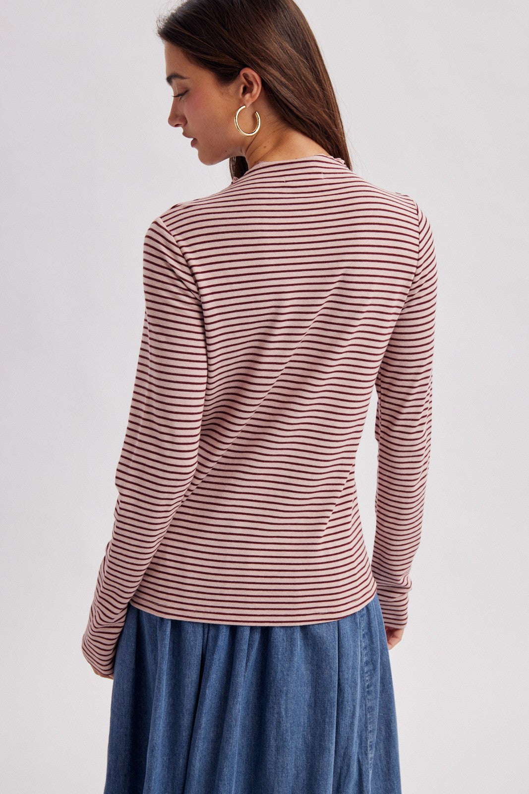 Mauve Striped Rolled Neck Top