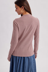 Mauve Striped Rolled Neck Top