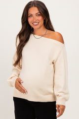 Cream Oversized One Shoulder Maternity Sweater