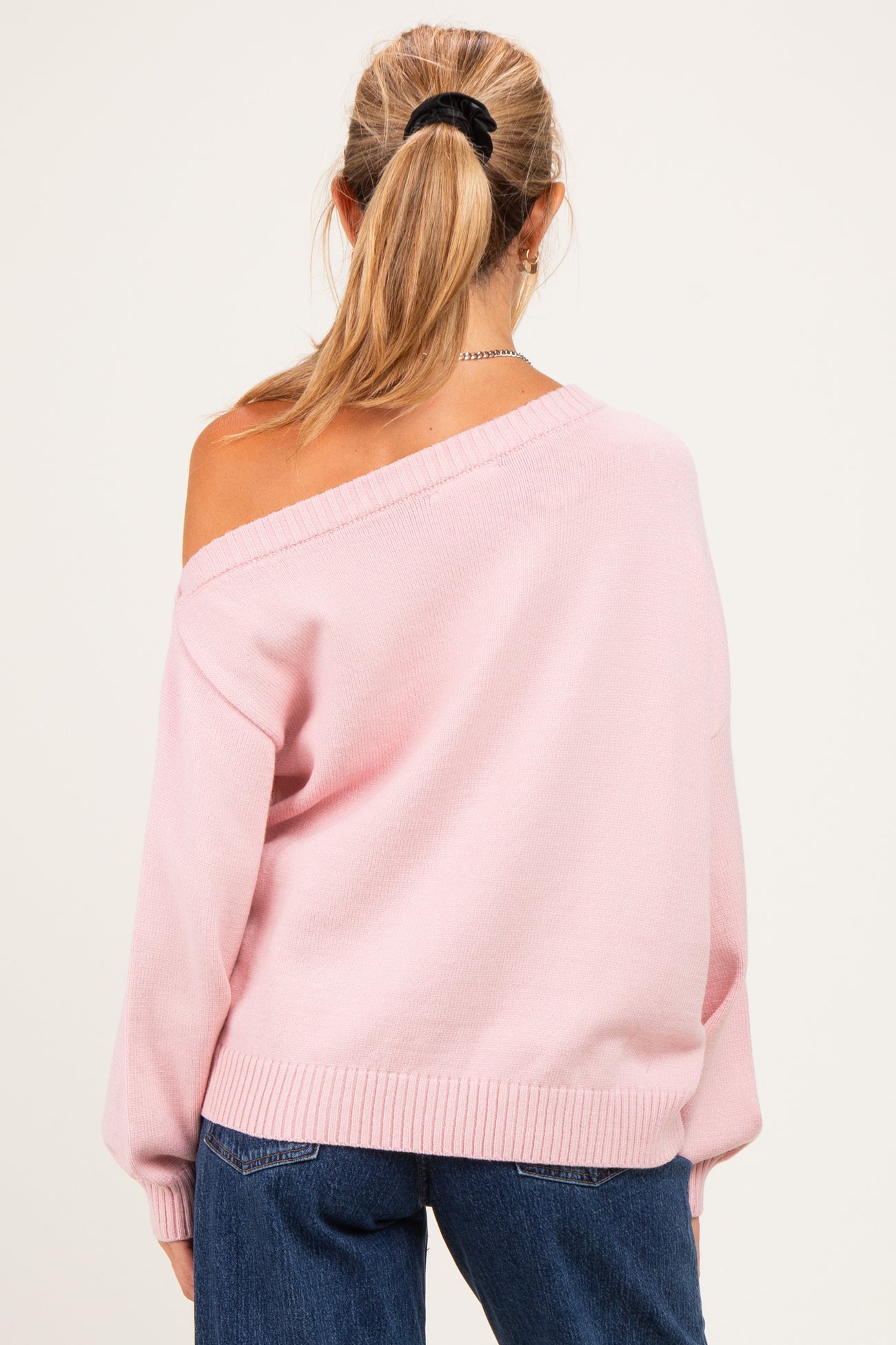 Light Pink Oversized One Shoulder Maternity Sweater