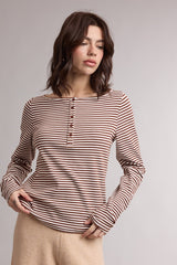 Brown Striped Button Henley Top