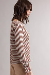 Brown Striped Button Henley Top