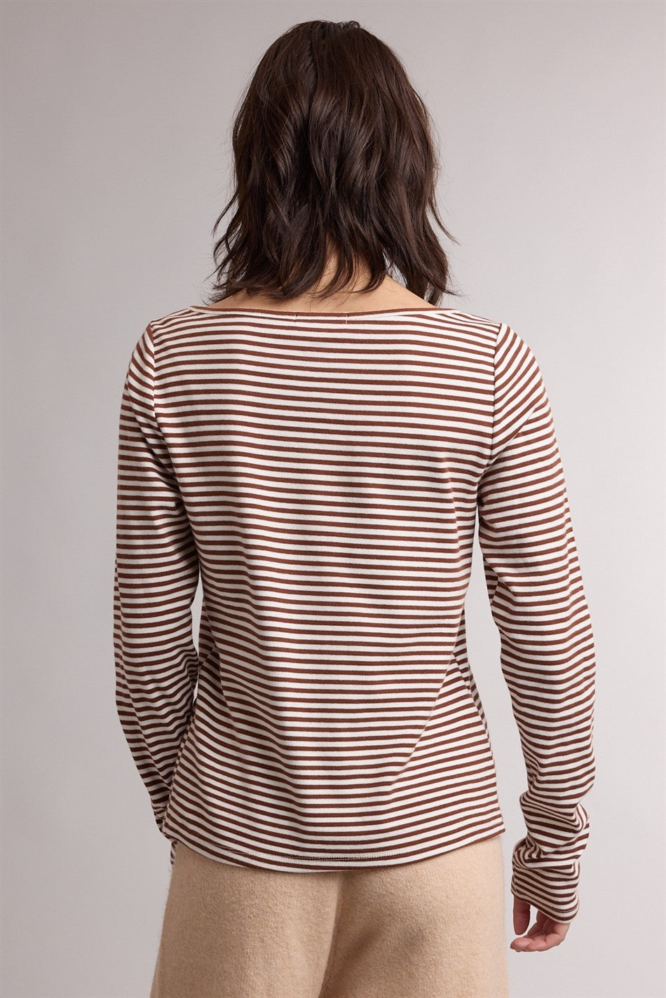 Brown Striped Button Henley Top