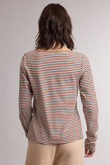 Brown Striped Button Henley Top