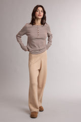 Brown Striped Button Henley Top