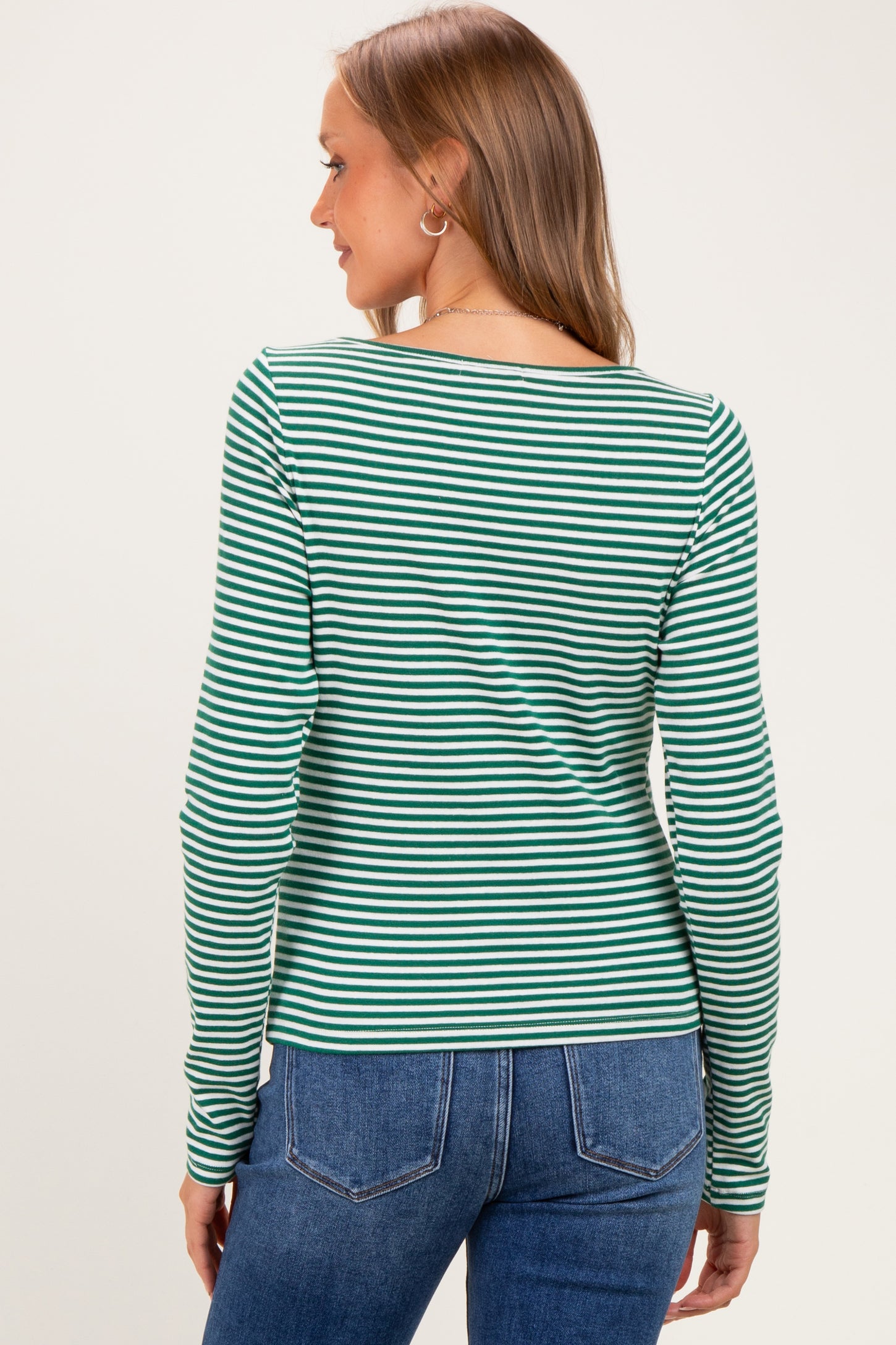 Green Striped Button Henley Maternity Top
