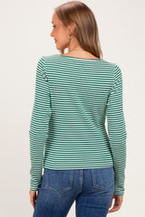Green Striped Button Henley Maternity Top