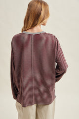 Burgundy Striped Oversized Long Sleeve Top