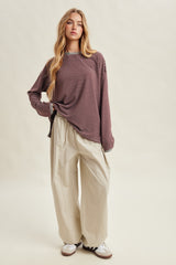 Burgundy Striped Oversized Long Sleeve Top