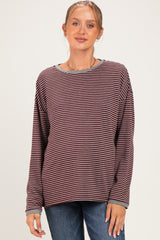 Burgundy Striped Oversized Maternity Long Sleeve Top
