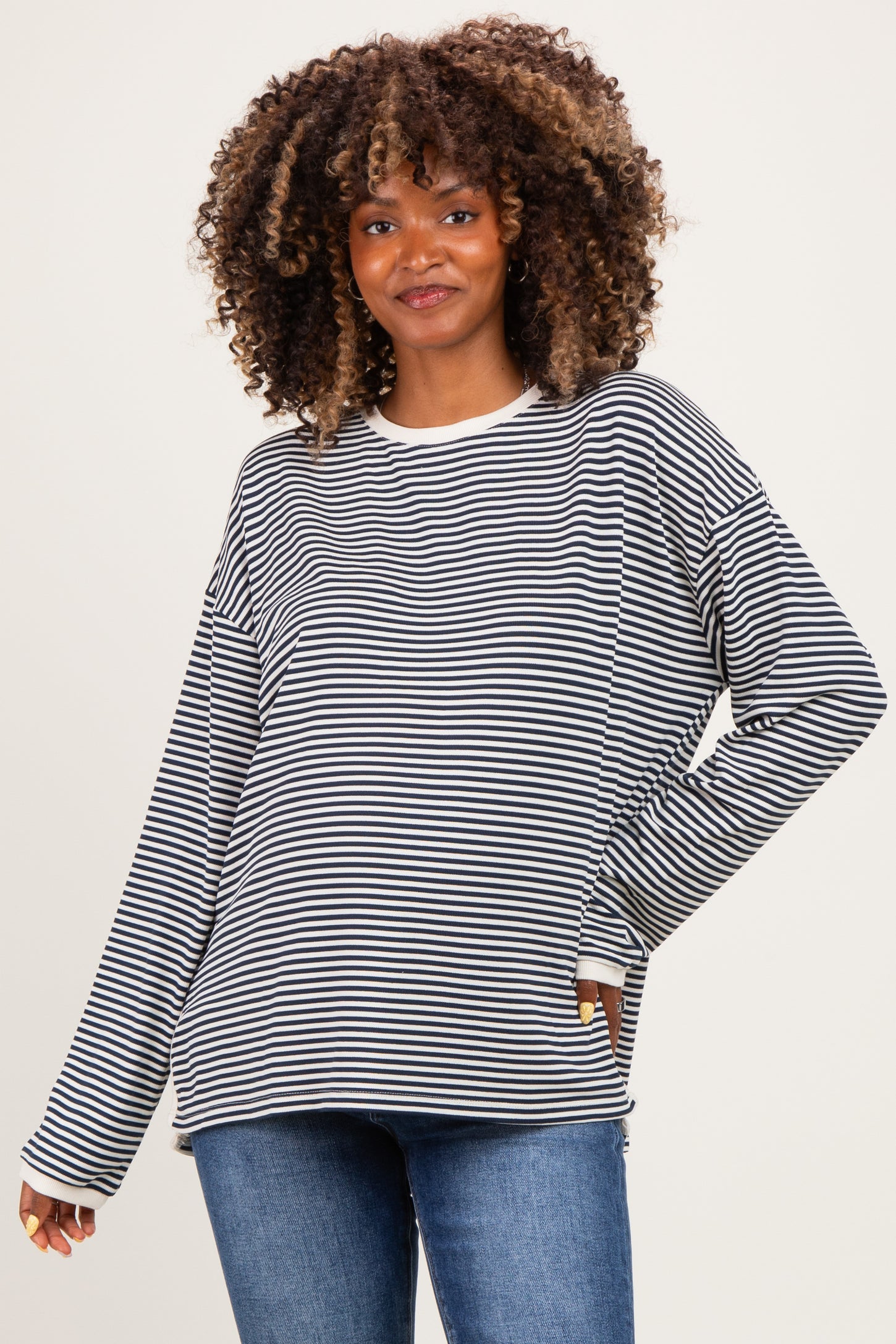 Navy Striped Oversized Maternity Long Sleeve Top