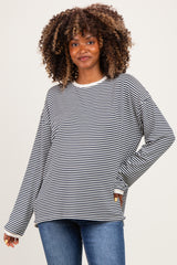 Navy Striped Oversized Maternity Long Sleeve Top