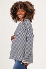 Navy Striped Oversized Maternity Long Sleeve Top