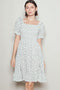 Cream Floral Smocked Puff Sleeve Dress