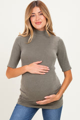 Olive Soft Brushed Knit Mock Neck Maternity Top