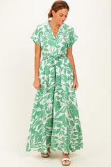 Light Olive Floral Waist Tie Maternity Shirt Dress