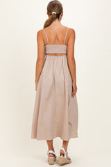 Beige Floral Embroidered Back Cut Out Maternity Maxi Dress