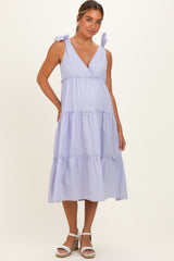 Lavender Tiered Shoulder Tie Maternity Midi Dress