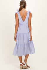 Lavender Tiered Shoulder Tie Maternity Midi Dress