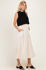 Black/ Cream Sleeveless Sweater Top Colorblock Midi Dress