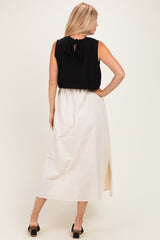 Black/ Cream Sleeveless Sweater Top Colorblock Midi Dress