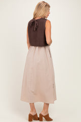 Brown/ Mocha Sleeveless Sweater Top Colorblock Midi Dress