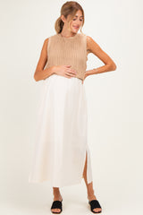 Mocha/ Cream Sleeveless Sweater Top Colorblock Maternity Midi Dress