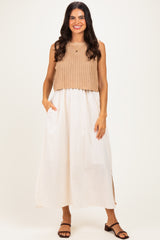 Mocha/ Cream Sleeveless Sweater Top Colorblock Maternity Midi Dress