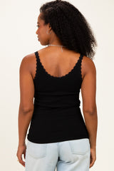 Black Lace Trim Detail Ribbed Knit Tank Top