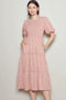 Coral Rose Floral Puff Sleeve Tiered Midi Dress
