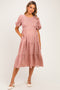 Coral Rose Floral Puff Sleeve Tiered Maternity Midi Dress