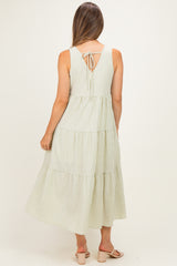 Sage Striped V-Neck Sleeveless Tiered Maternity Maxi Dress