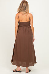 Dark Brown Pintuck Detail Sleeveless Maternity Maxi Dress