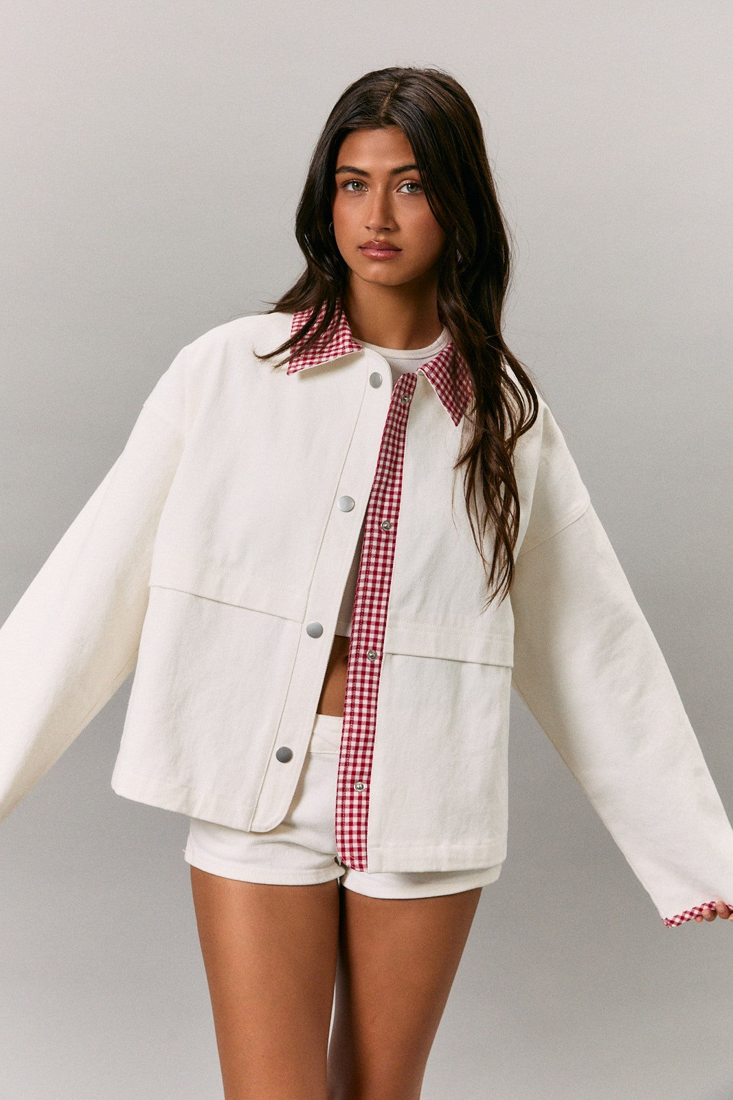 White Red Plaid Contrast Jacket