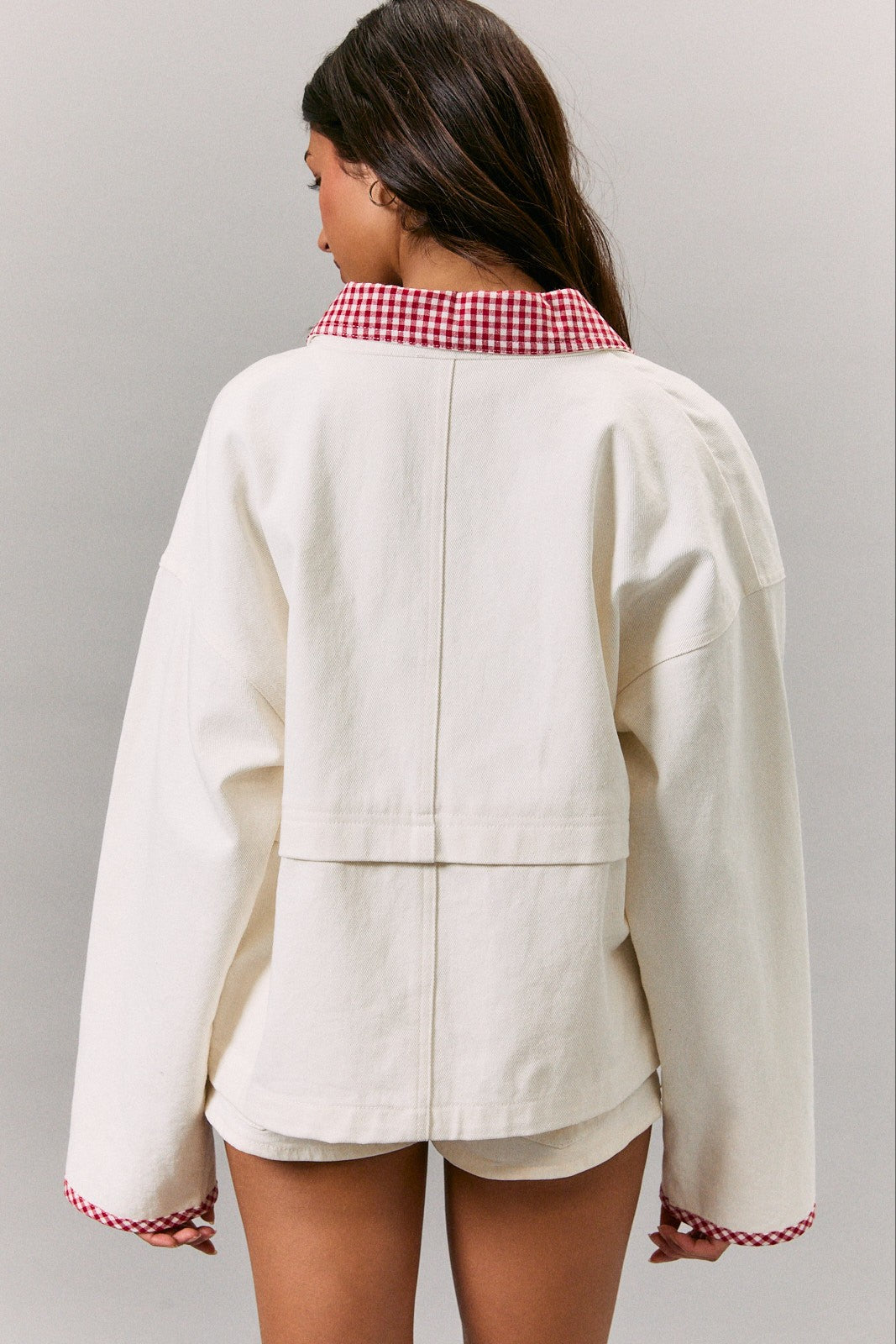 White Red Plaid Contrast Jacket
