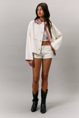 White Red Plaid Contrast Jacket