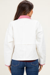 White Red Plaid Contrast Maternity Jacket