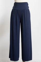 navy blue wide-leg lounge pants with a high elastic waistband