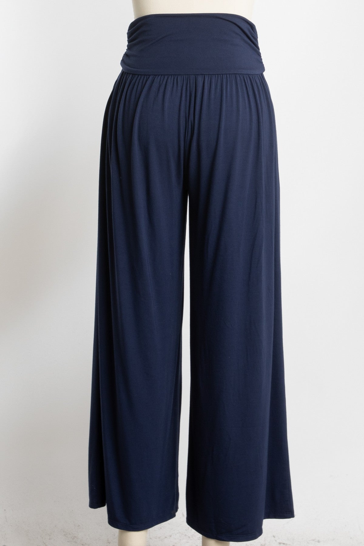 navy blue wide-leg pants with a soft elastic waistband
