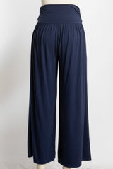 navy blue wide-leg pants with a soft elastic waistband