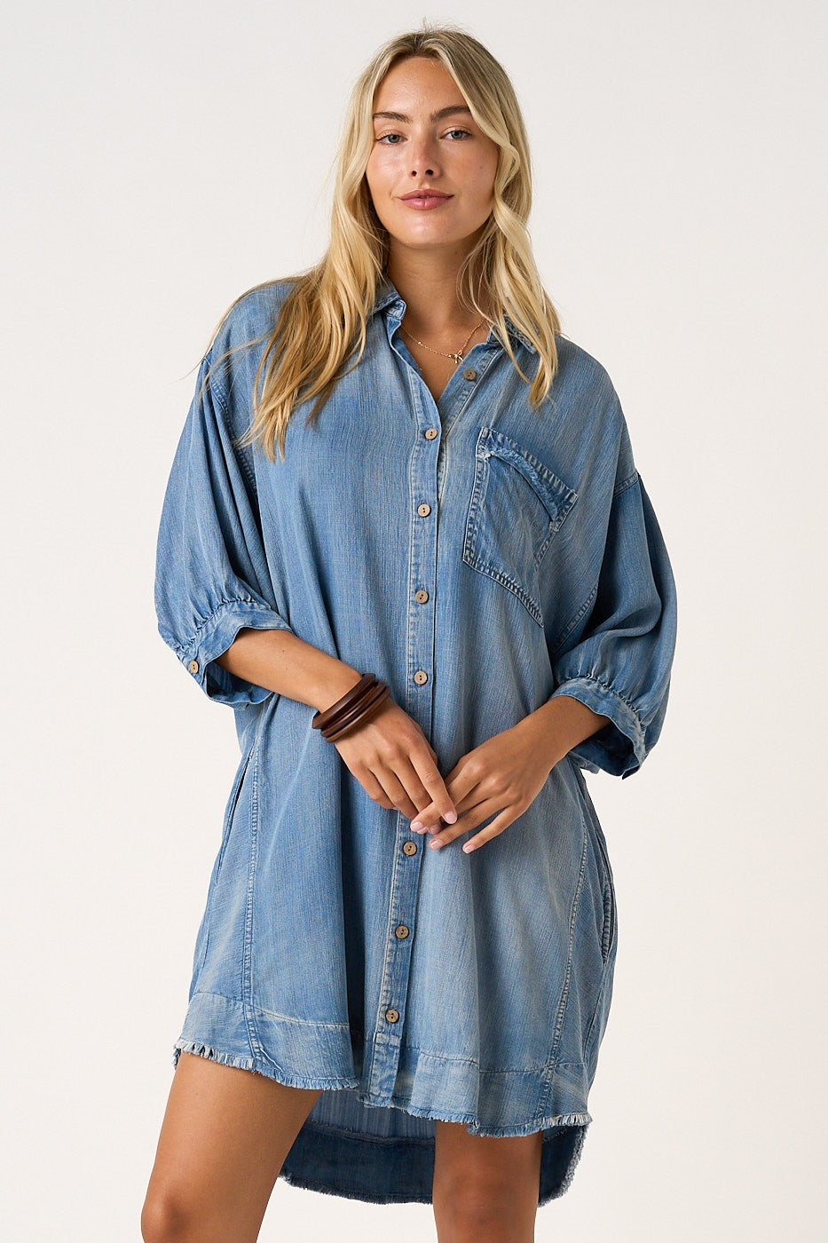 Light Denim Chambray Dolman Sleeve Maternity Shirt Dress