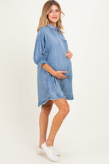 Light Denim Chambray Dolman Sleeve Maternity Shirt Dress