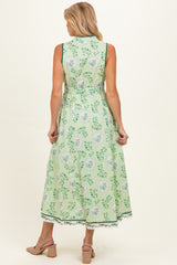 Fern Floral Button Up Tie Waist Maternity Midi Dress