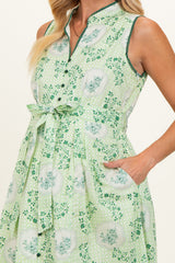 Fern Floral Button Up Tie Waist Maternity Midi Dress