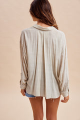 Sage Striped Oversized Sheer Linen Button Down