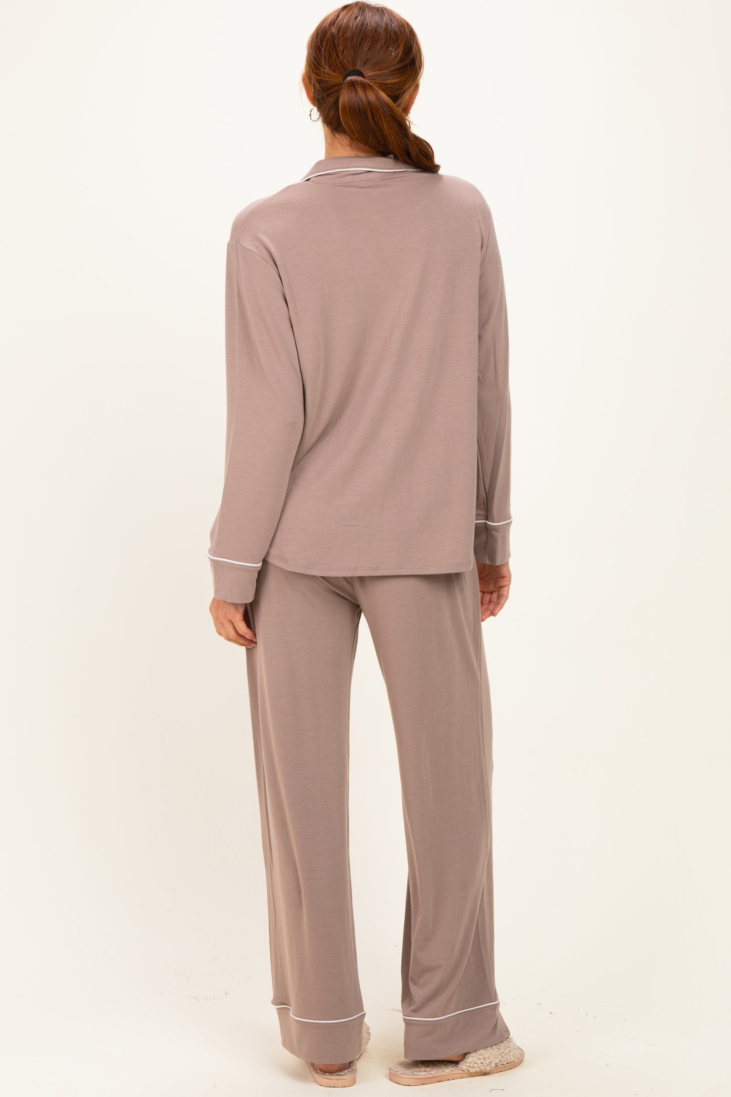 Cocoa Button Down Top Wide Leg Pant Pajama Set
