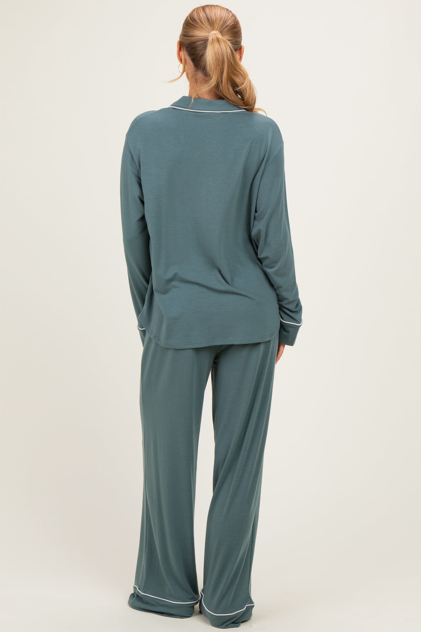 Ash Jade Button Down Top Wide Leg Pant Pajama Set
