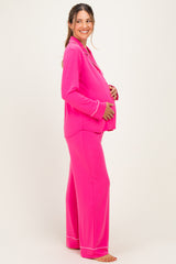 Fuchsia Button Down Top Wide Leg Pant Maternity Pajama Set